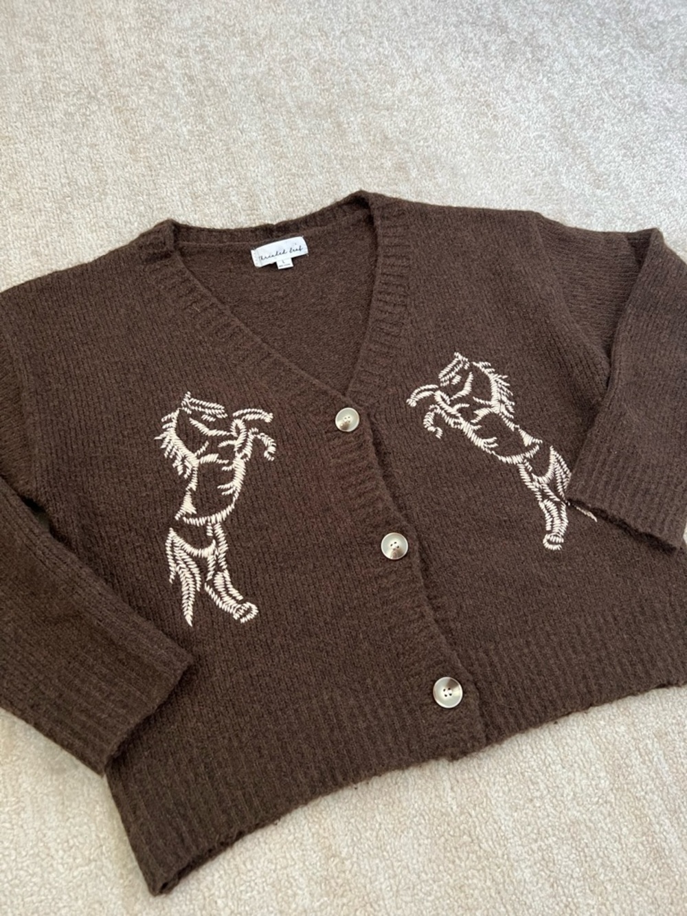 Threaded Leaf Horse Equestrian Wool Cardigan Swea… - image 3